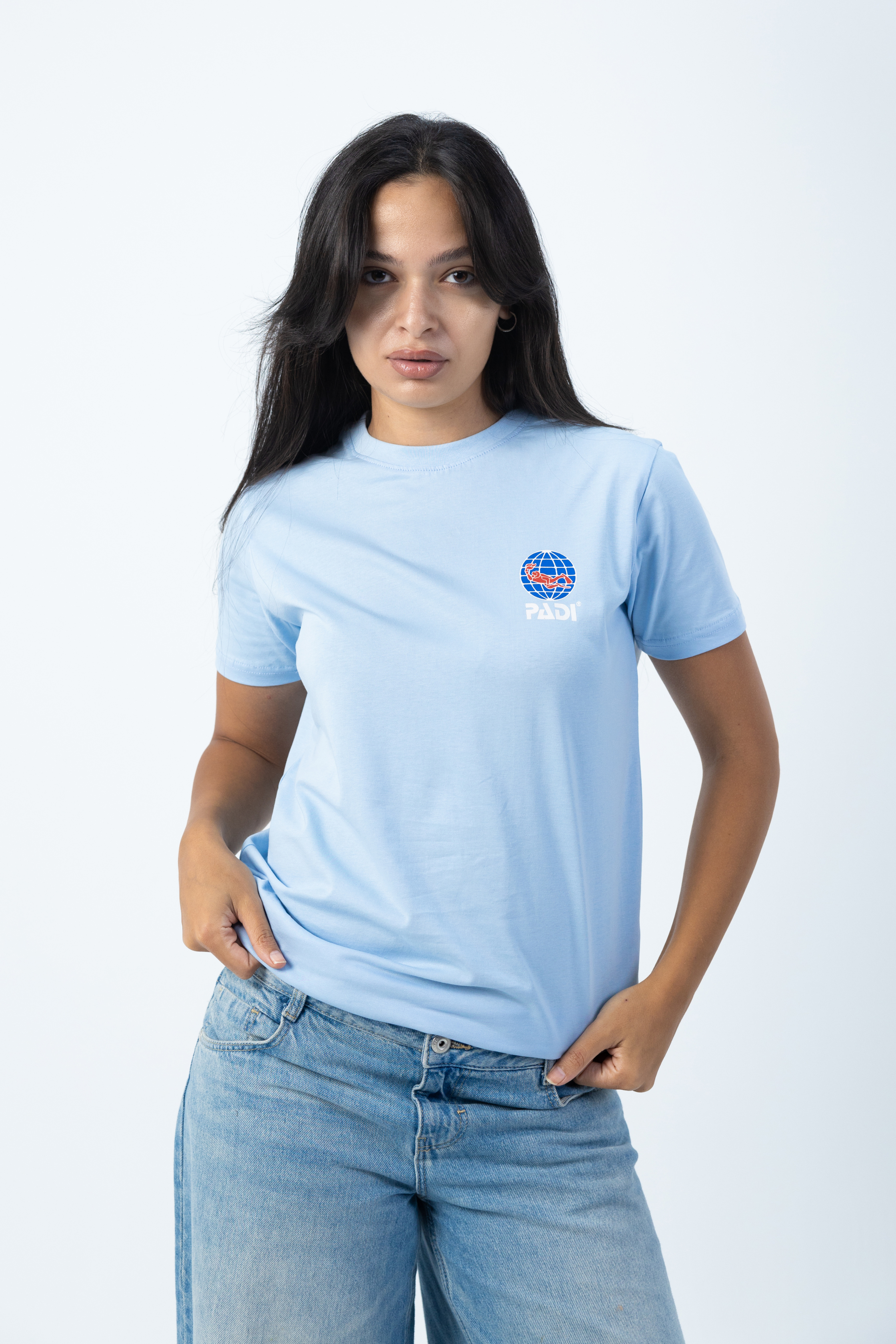 PADI Dive Torn Red X White  Flag T-Shirt – Baby Blue