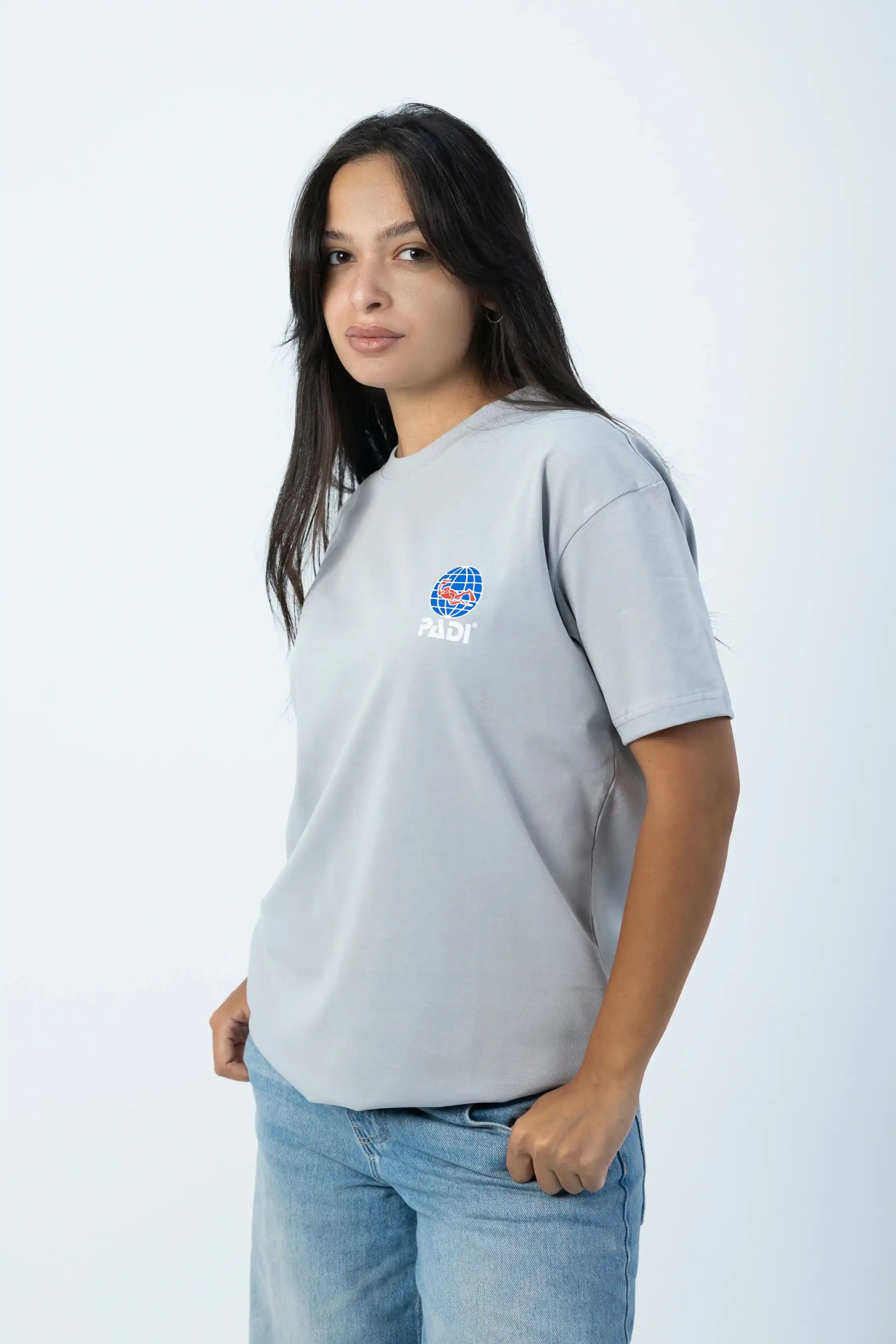 PADI Saso Minimalist Dive Logo T-Shirt – Light Grey