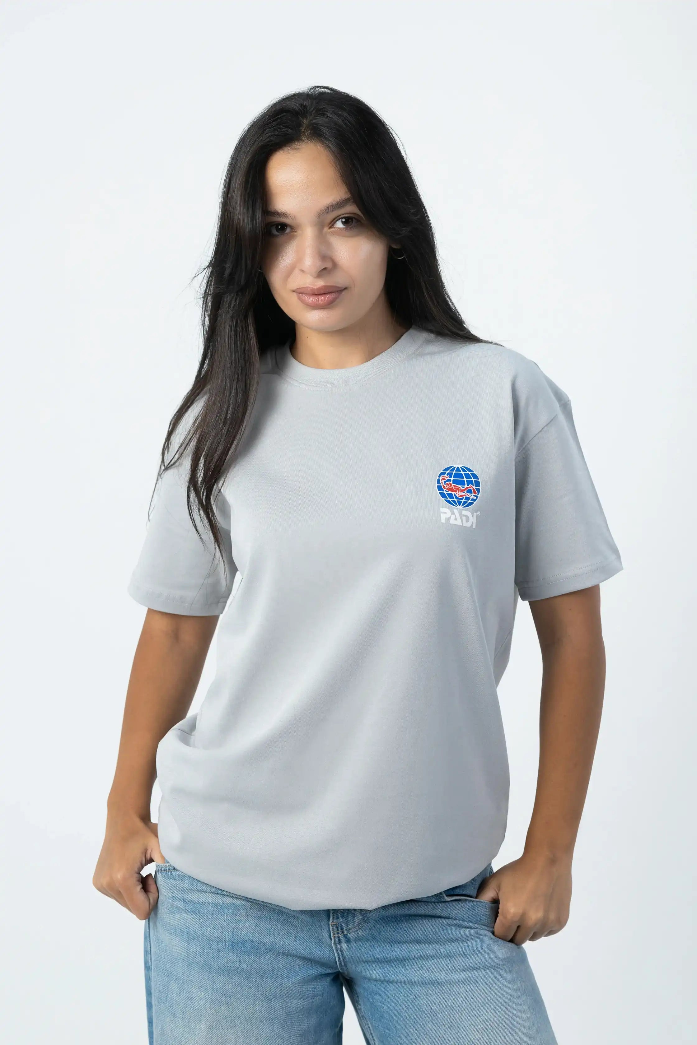 PADI Saso Minimalist Dive Logo T-Shirt – Light Grey