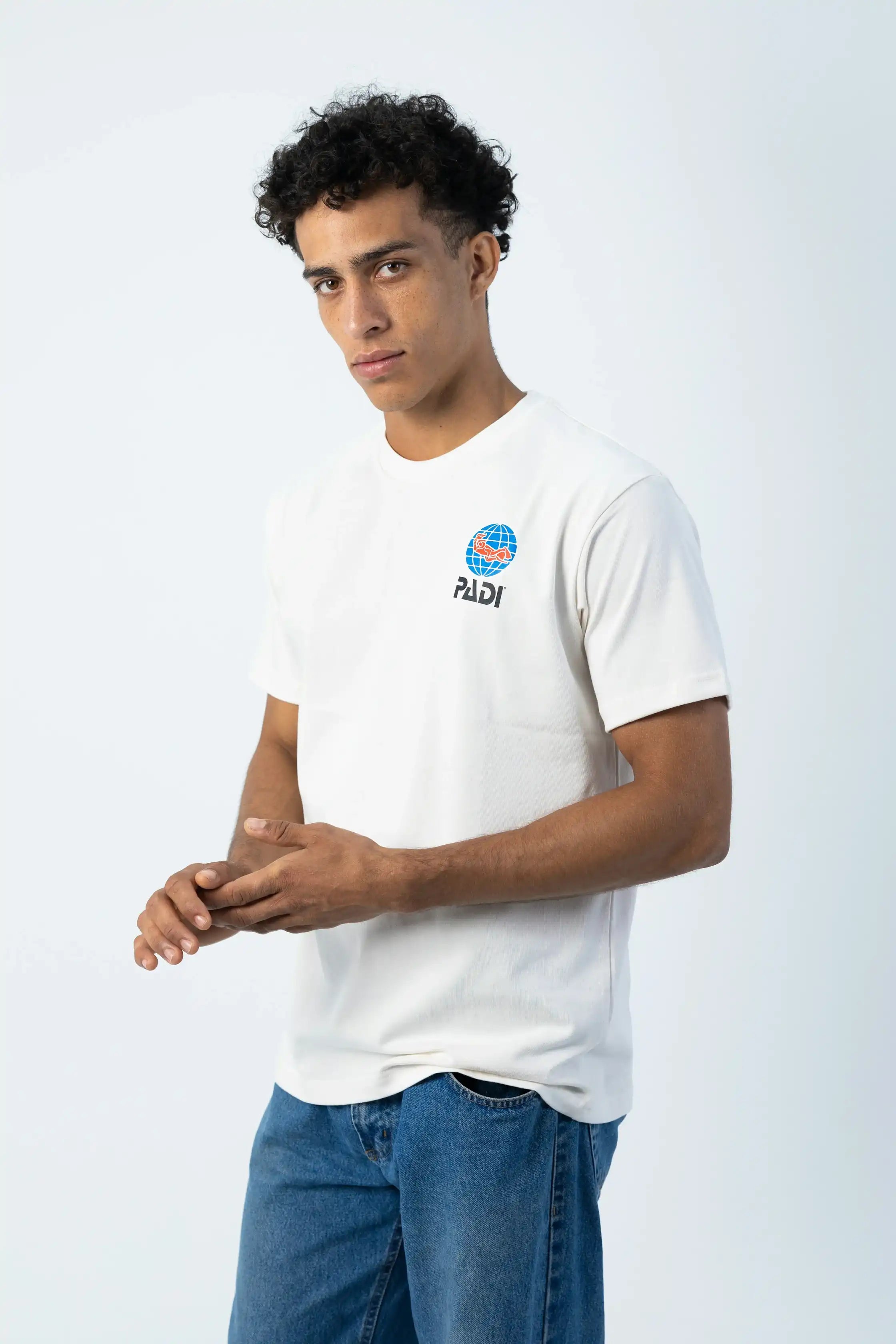 PADI Saso Minimalist Dive Logo T-Shirt - Off White - Over Size - Women