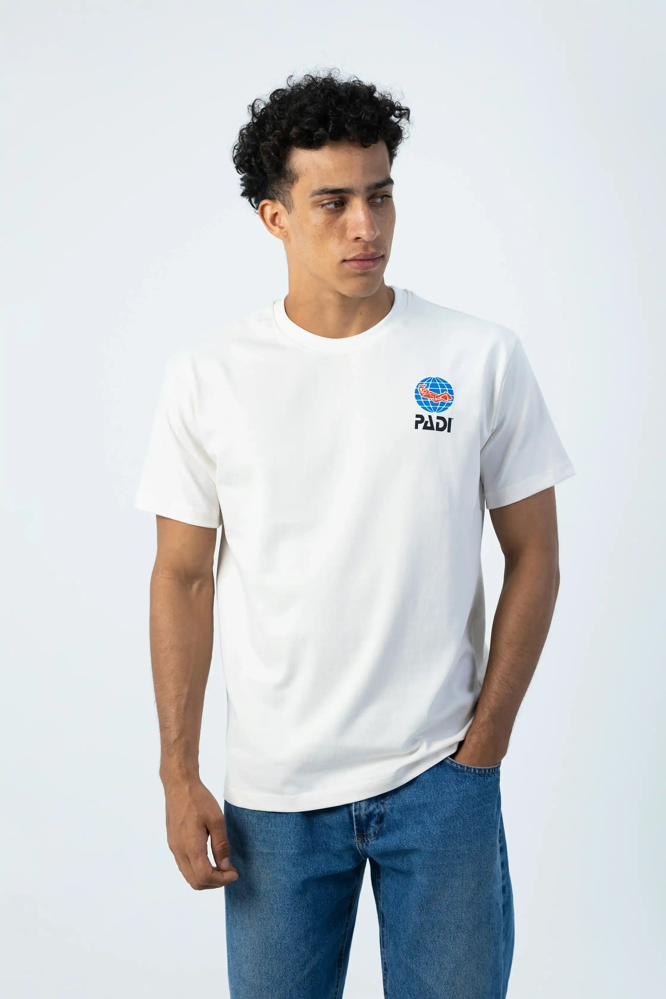 PADI Saso Minimalist Dive Logo T-Shirt - Off White - Over Size - Women