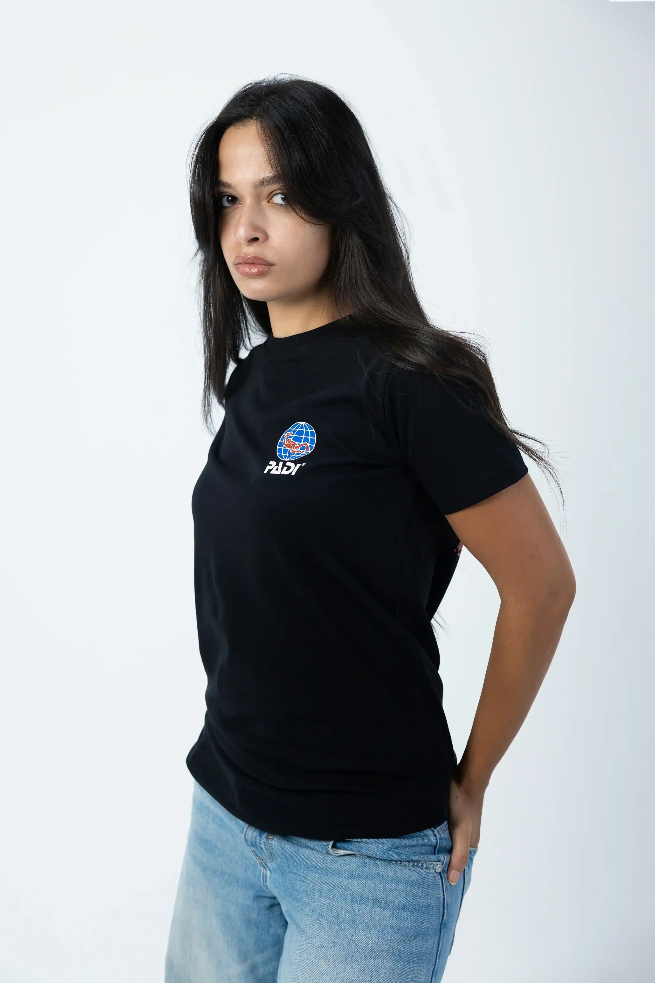 PADI Dive Torn Red X White Flag T-Shirt - Black - Over Size - Women