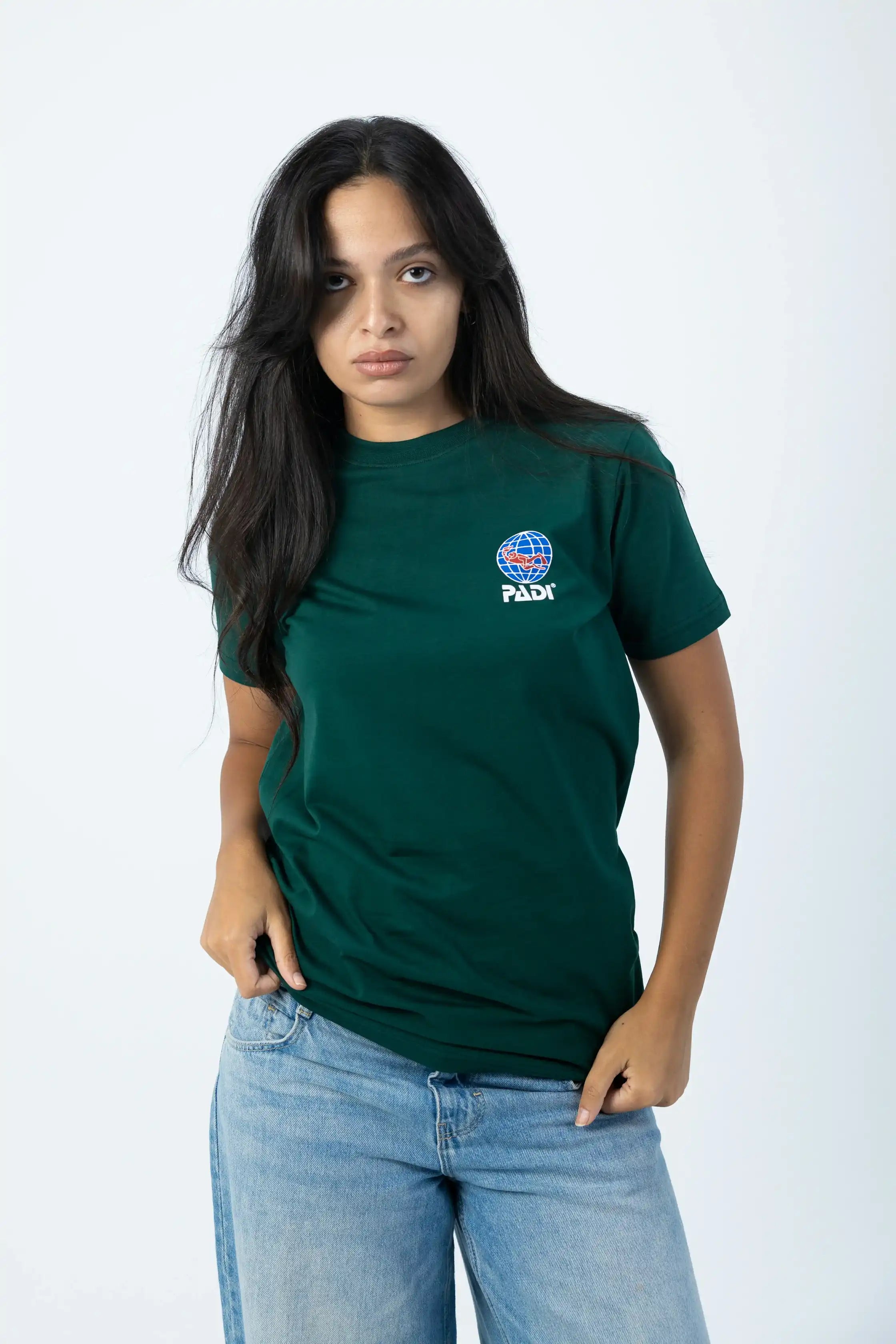 PADI Dive Torn Red X White  Flag T-Shirt – Green