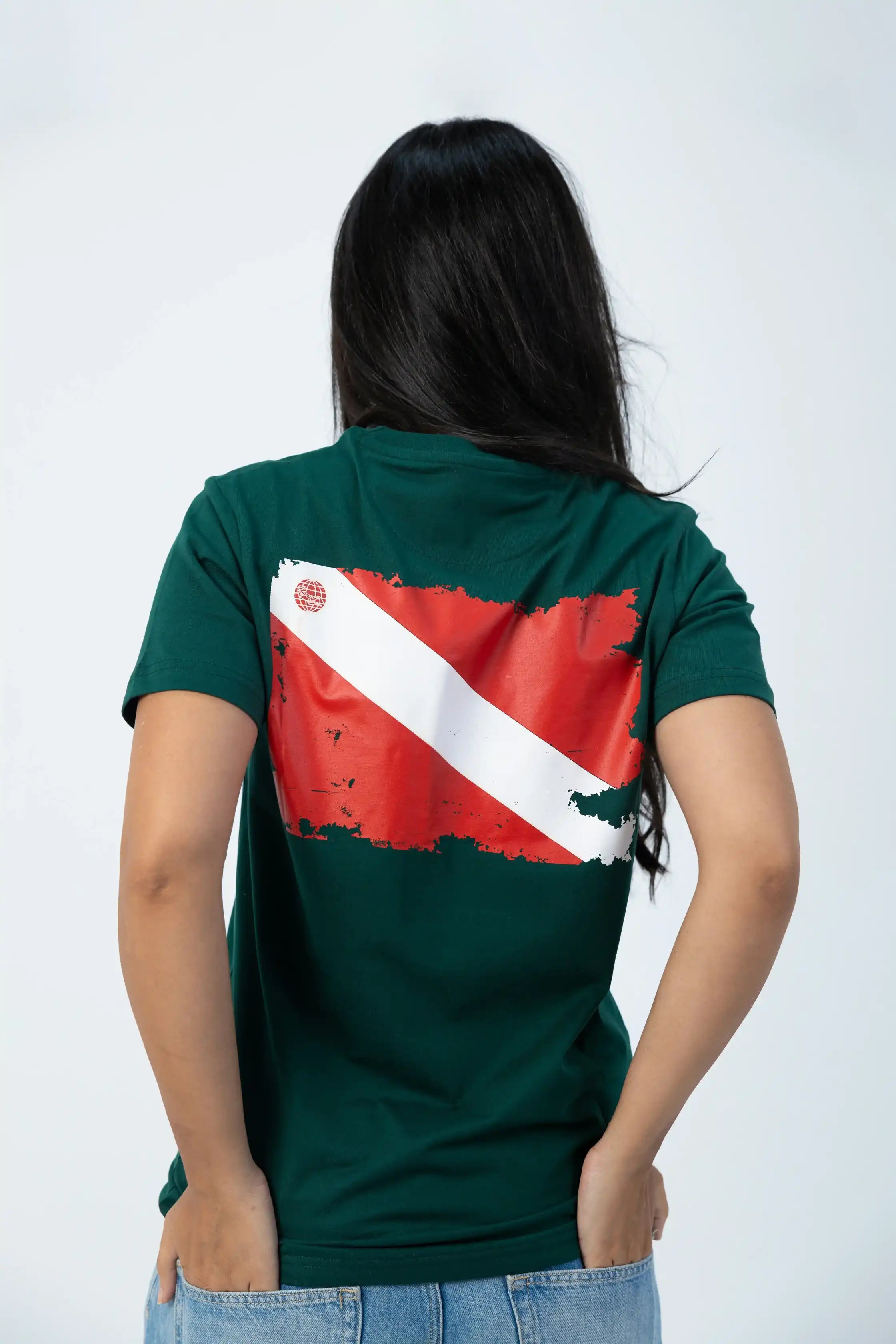 PADI Dive Torn Red X White  Flag T-Shirt – Green
