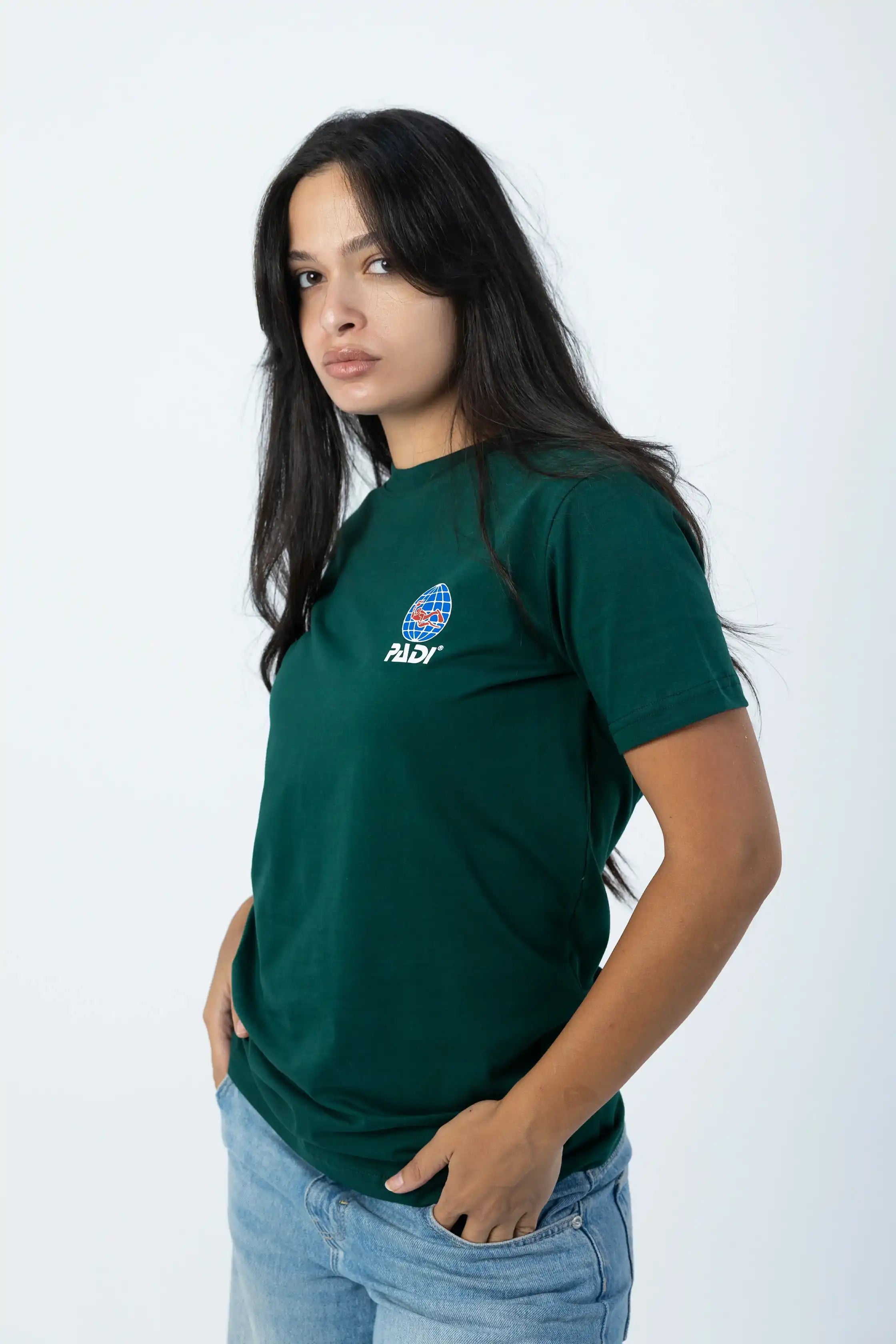 PADI Dive Torn Red X White  Flag T-Shirt – Green