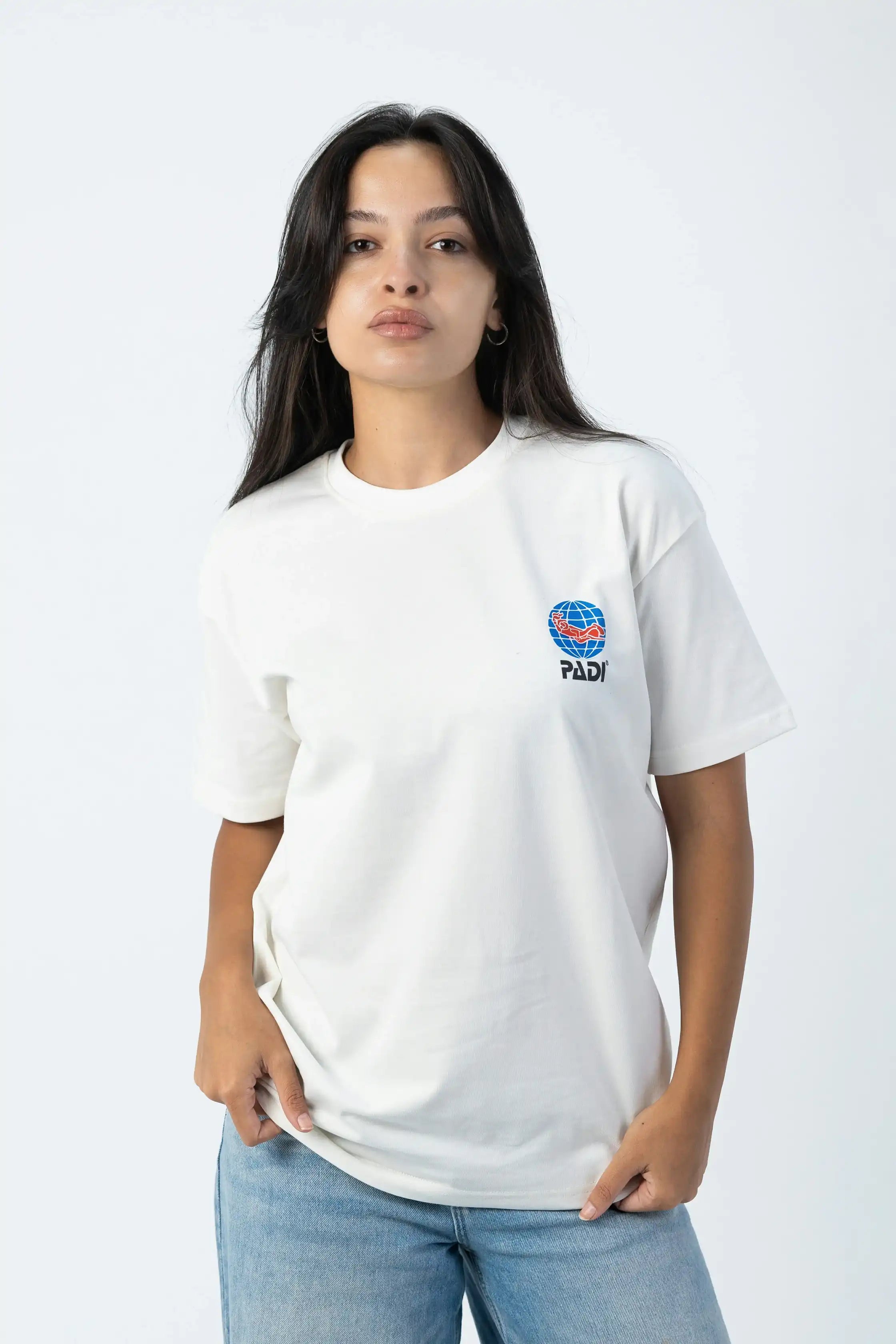 PADI Dive Torn Red X White Flag T-Shirt - Off White - Over Size