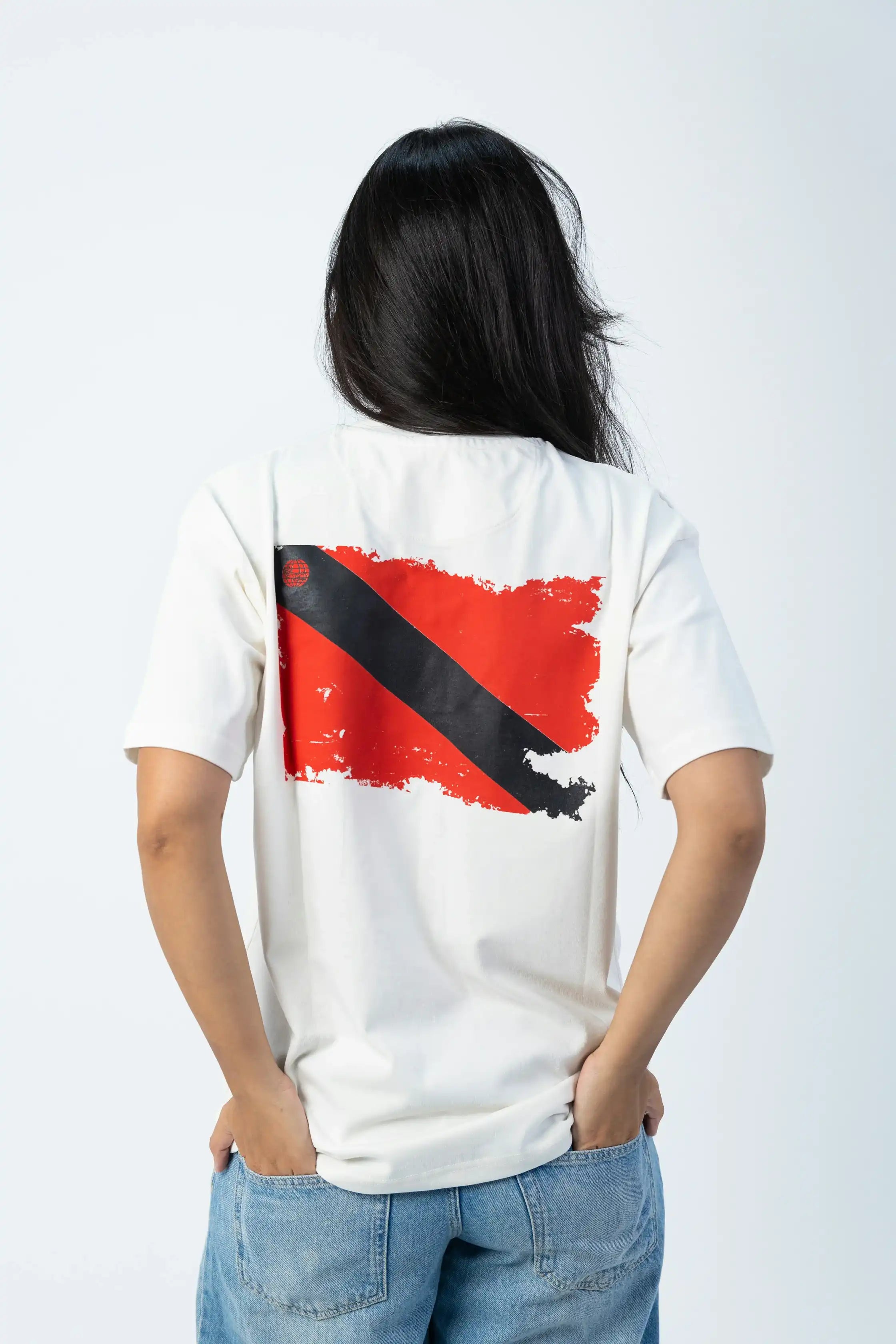 PADI Dive Torn Red X White Flag T-Shirt - Off White - Over Size - Women