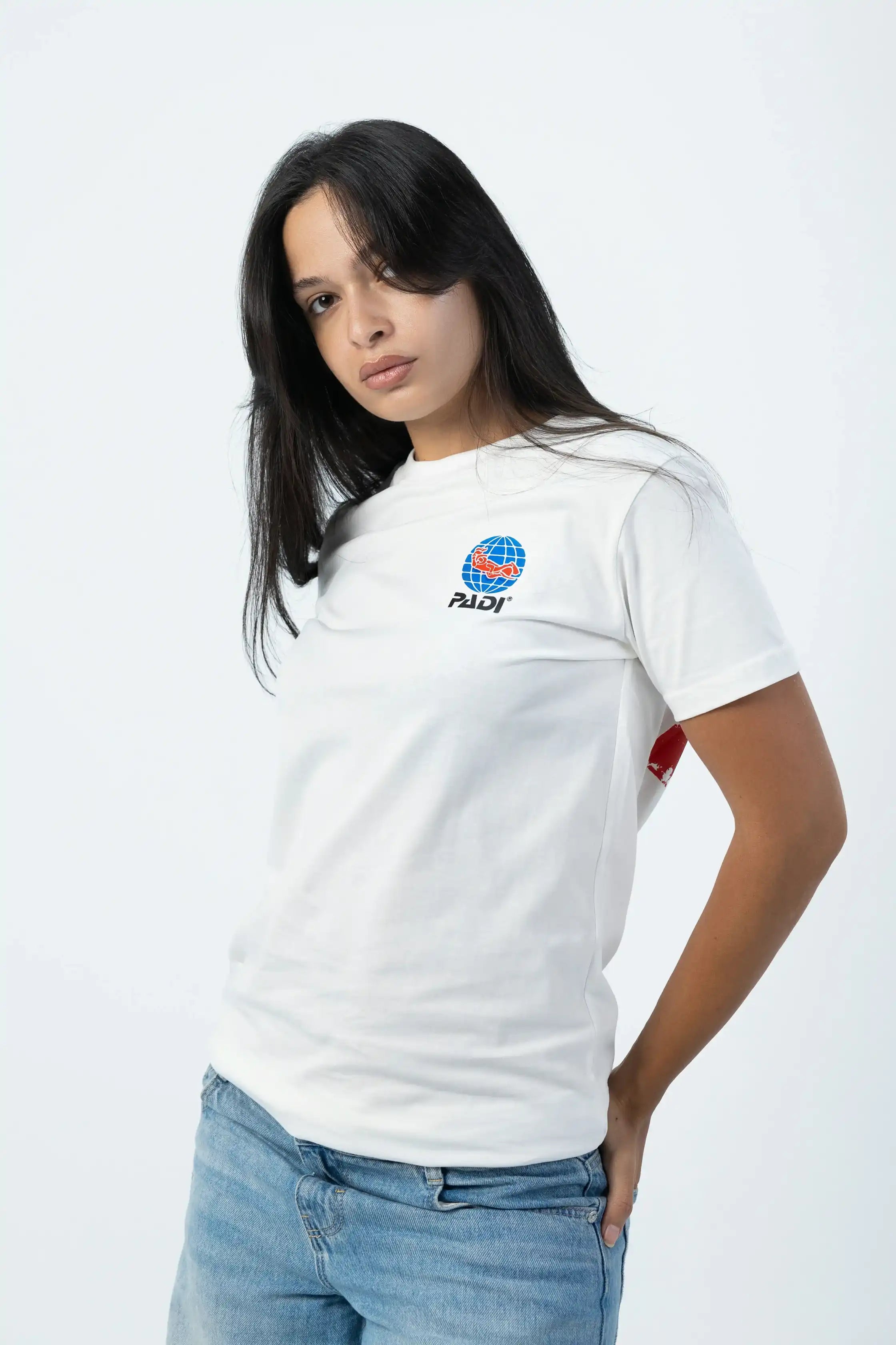 PADI Dive Torn Red X White Flag T-Shirt - Off White - Over Size