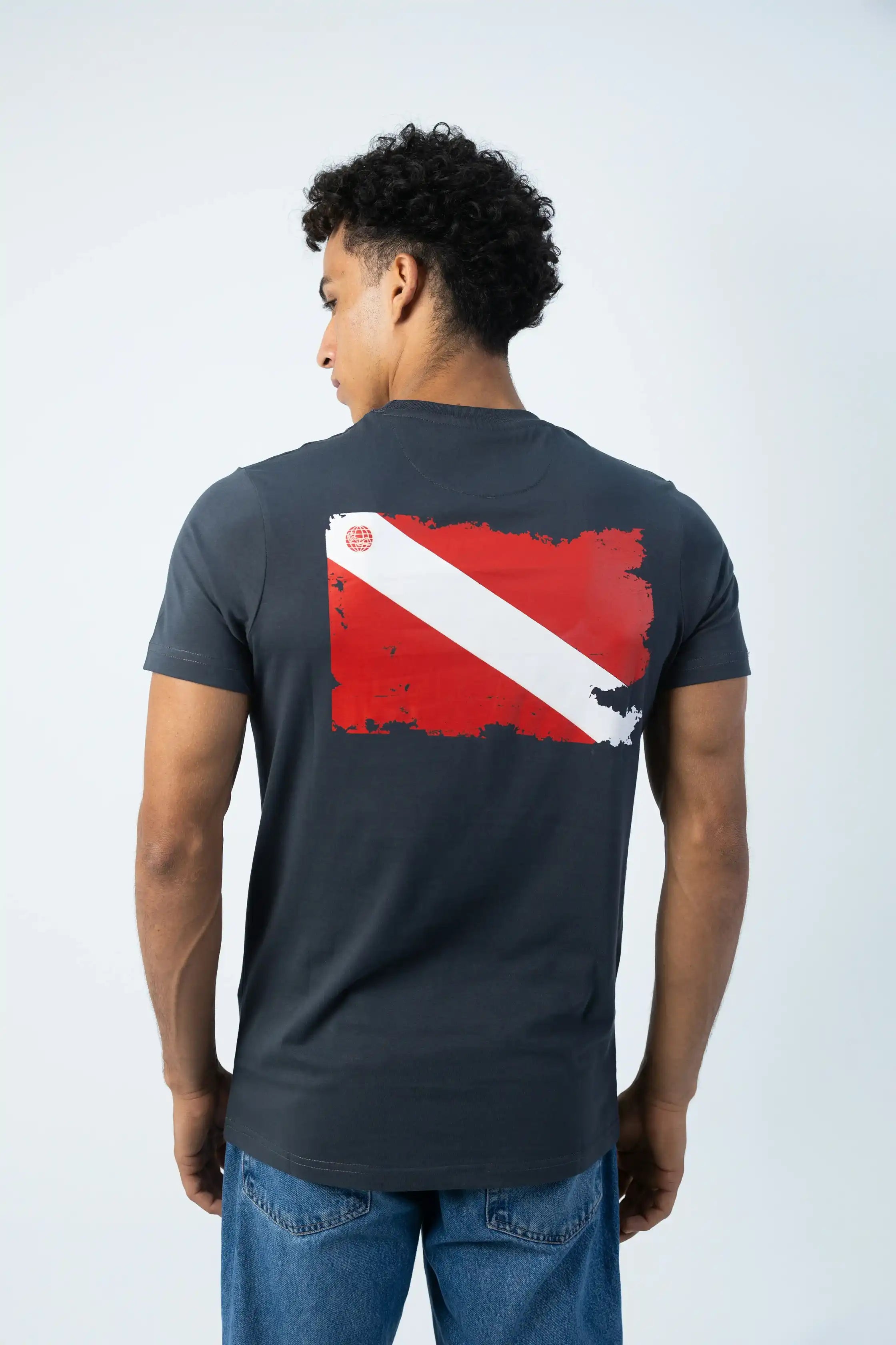 PADI Dive Torn Red X White  Flag T-Shirt – Silver